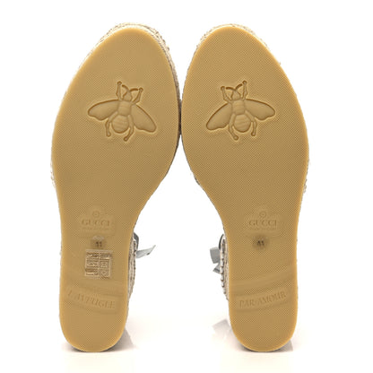 Gucci Lame GG Monogram Ankle Wrap Platform Espadrille Wedges 41 Silver Beige Light Grey 5 of 8