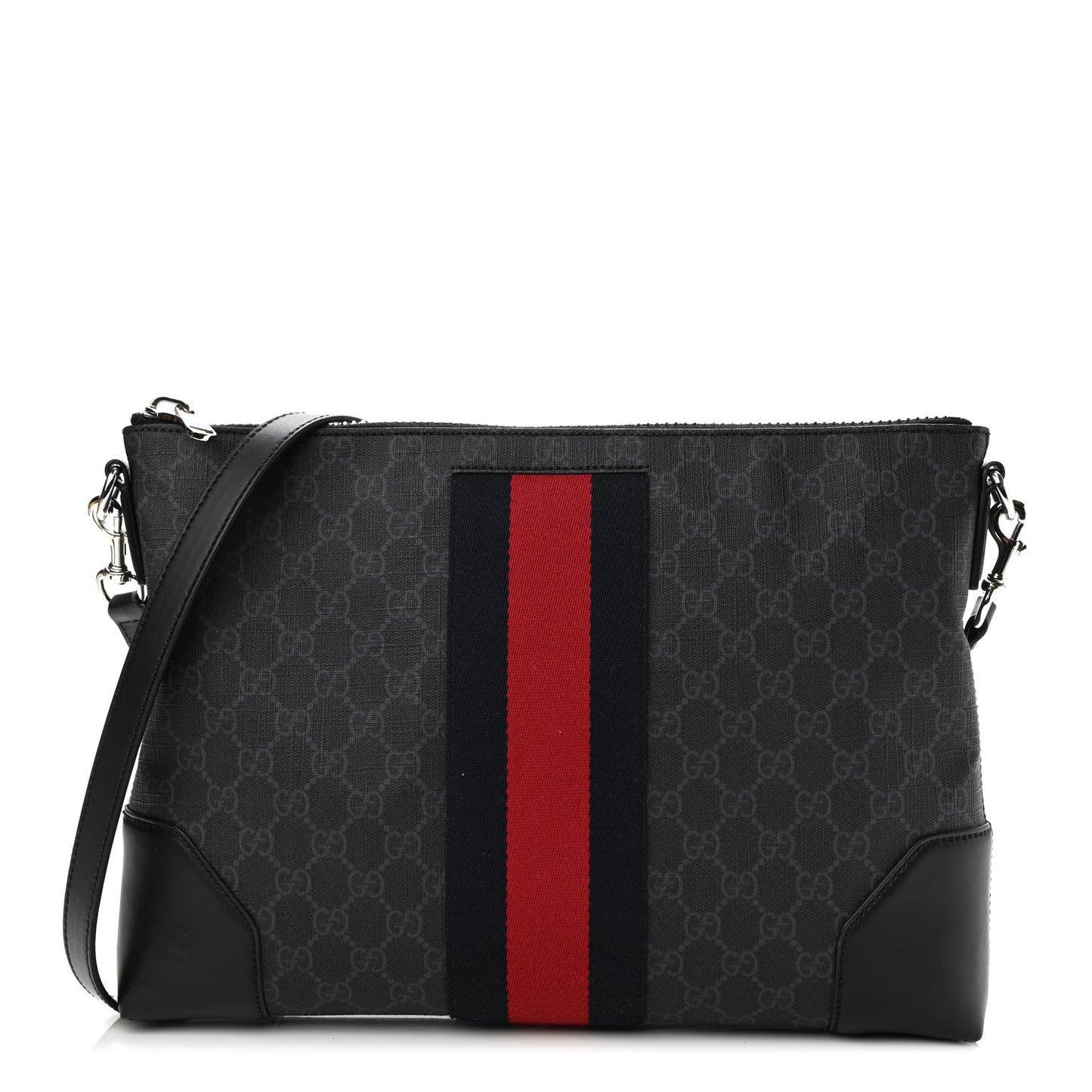 Soft GG Supreme Monogram Appia Calfskin Web East West Messenger Bag Black Grey