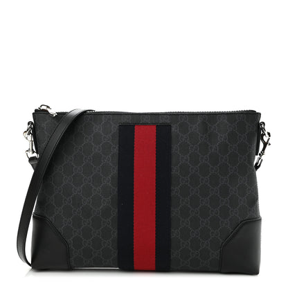 Gucci Soft GG Supreme Monogram Appia Calfskin Web East West Messenger Bag Black Grey 1 of 11