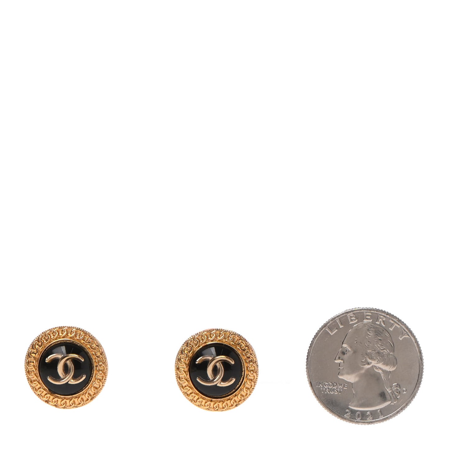 Resin CC Chain Round Earrings Gold Black