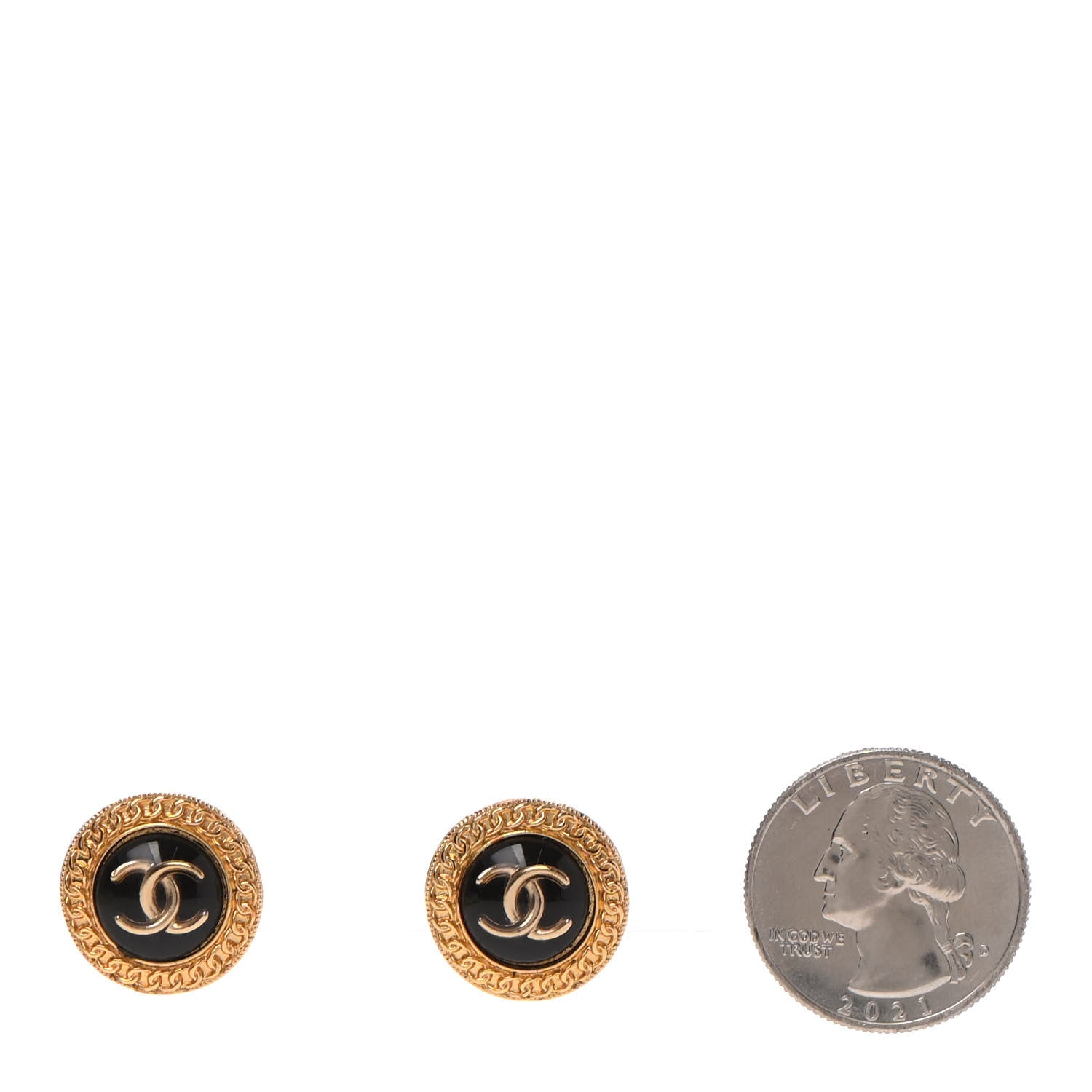 Chanel Resin CC Chain Round Earrings Gold Black 2 of 6