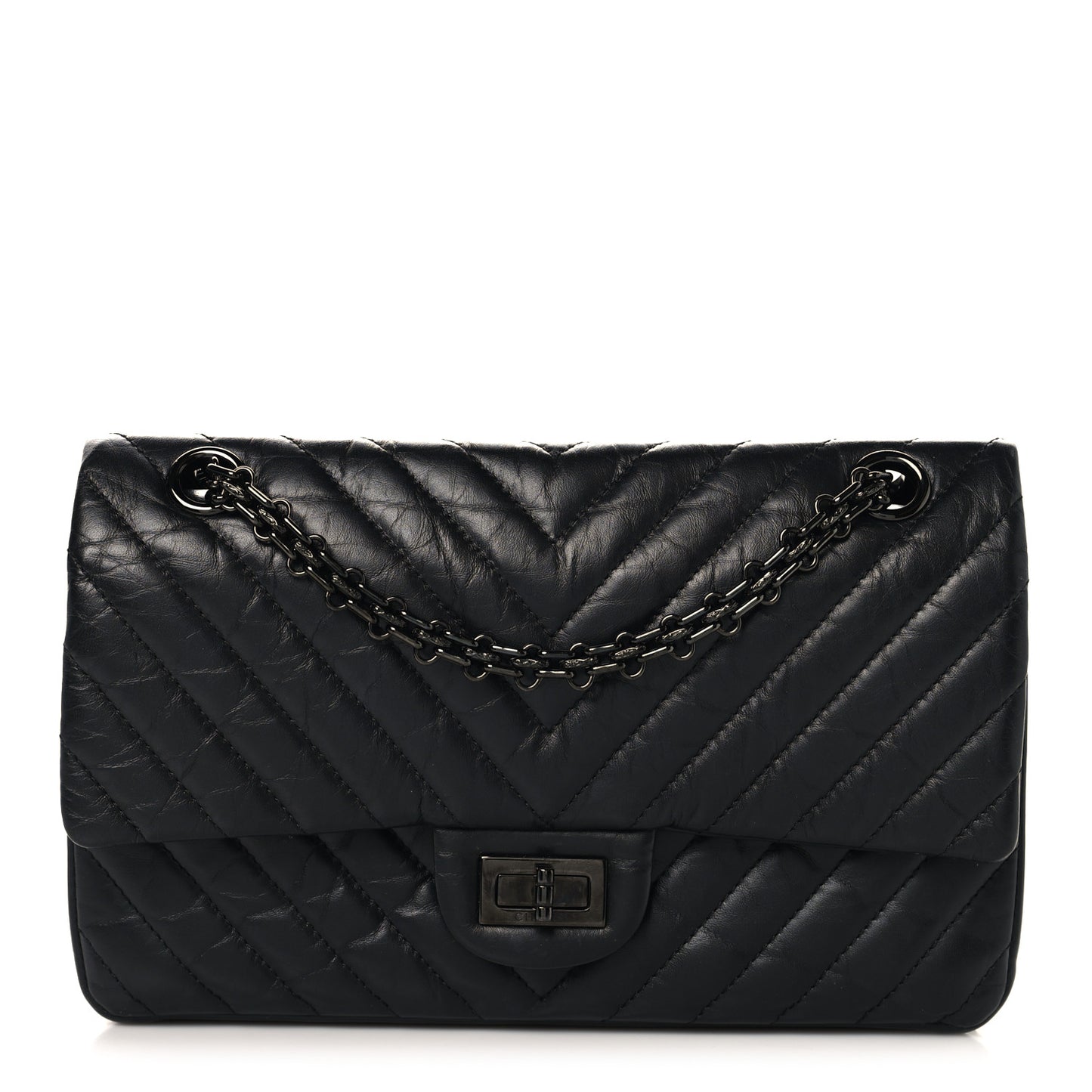 Aged Calfskin Chevron Quilted 2.55 Reissue 225 Flap So Black
