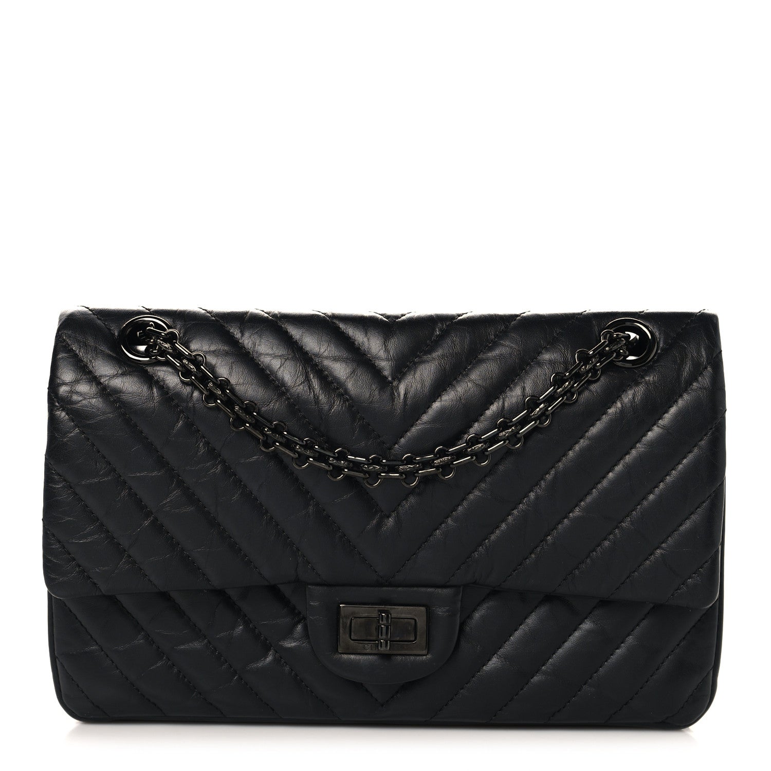 Chanel Aged Calfskin Chevron Quilted 2.55 Reissue 225 Flap So Black 1 of 10