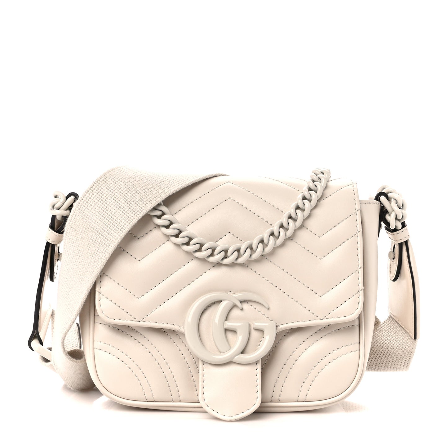 Calfskin Matelasse Monochrome Mini GG Marmont Crossbody Shoulder Bag White