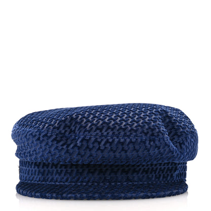 Hermes Velvet H en Biais Logo Embossed Vauban Cap 57 Bleu Fonce 3 of 9