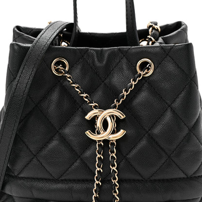 Chanel Caviar Quilted Rolled Up Bucket Drawstring Bag Black 8 of 10