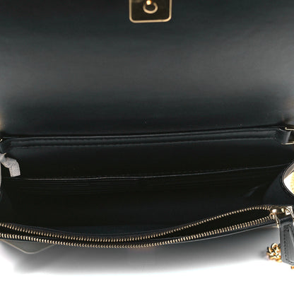 Fendi Vitello King Tamponato Logo Embossed Medium Wallet On Chain Black 4 of 9