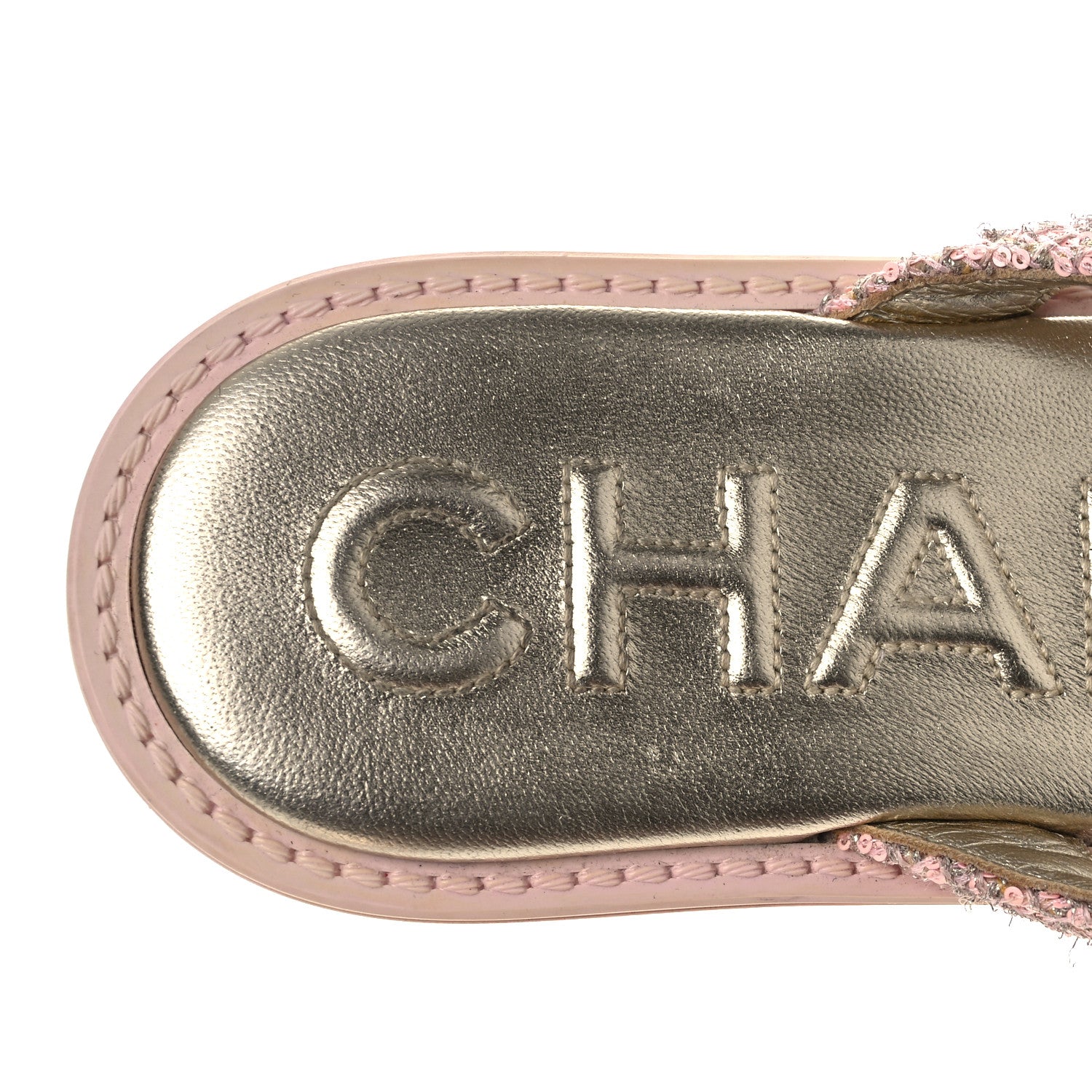 Chanel Tweed Camellia Thong Sandals 37.5 Salmon Apricot Gold 9 of 13