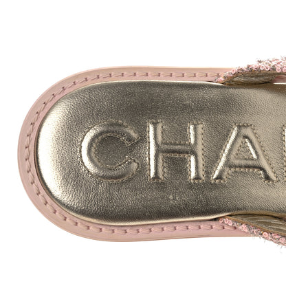 Chanel Tweed Camellia Thong Sandals 37.5 Salmon Apricot Gold 9 of 13