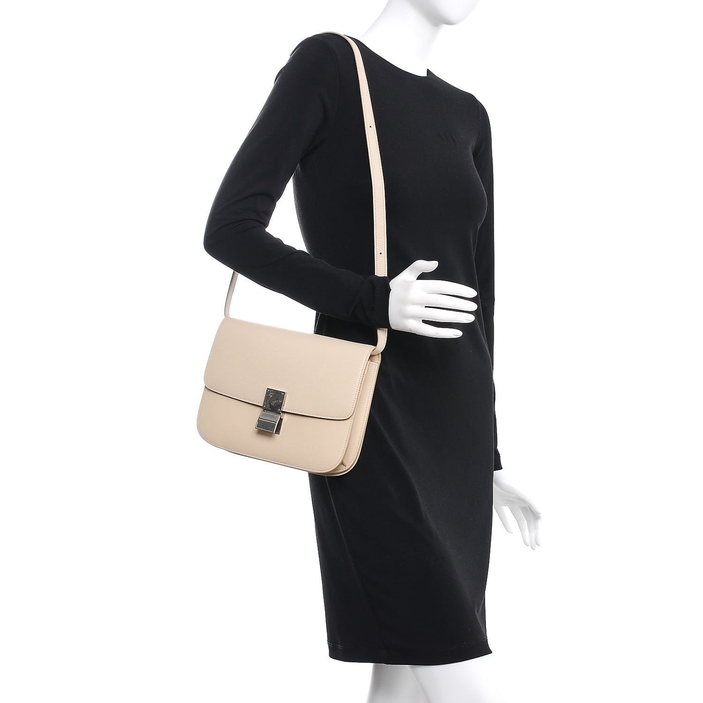 Liege Calfskin Medium Classic Box Flap Bag Cream