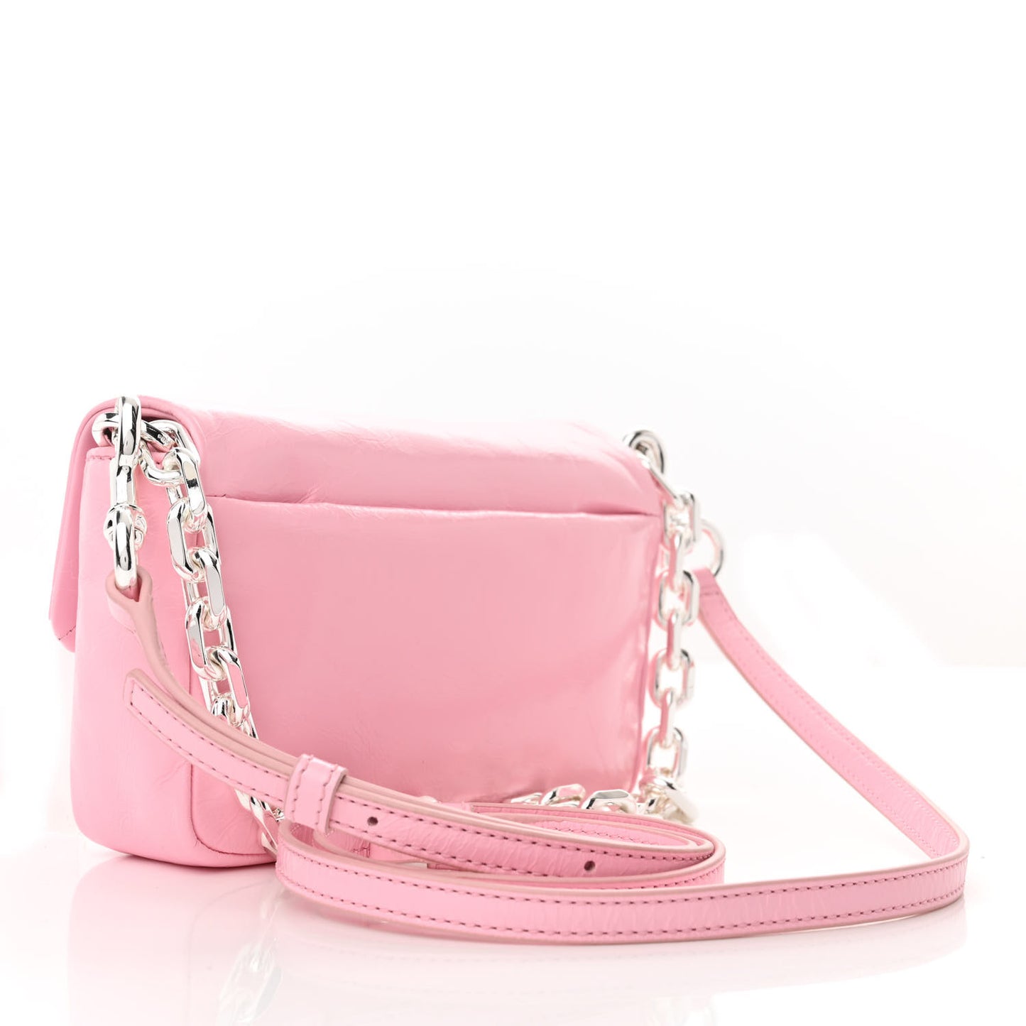 Shiny Crinkled Calfskin Mini J Pillow Bag Pink