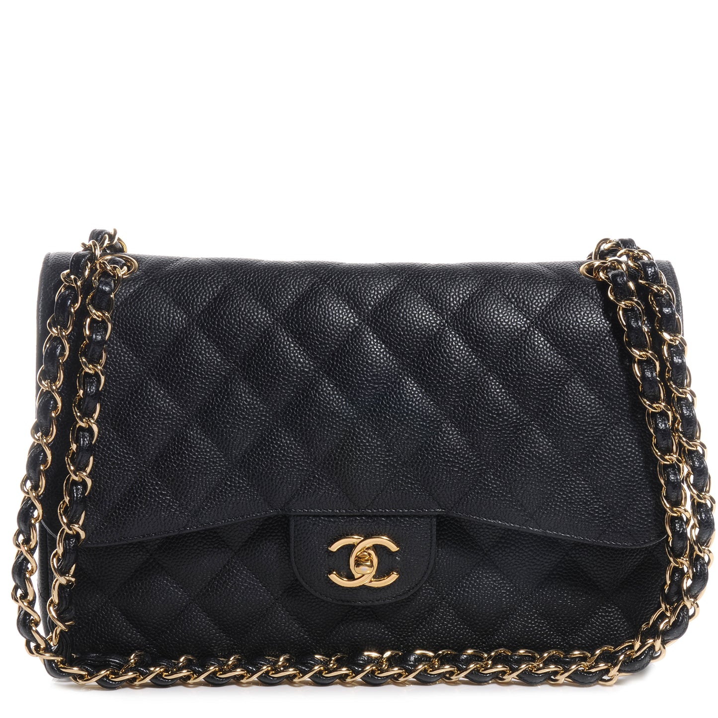 Caviar Quilted Jumbo Double Flap Black