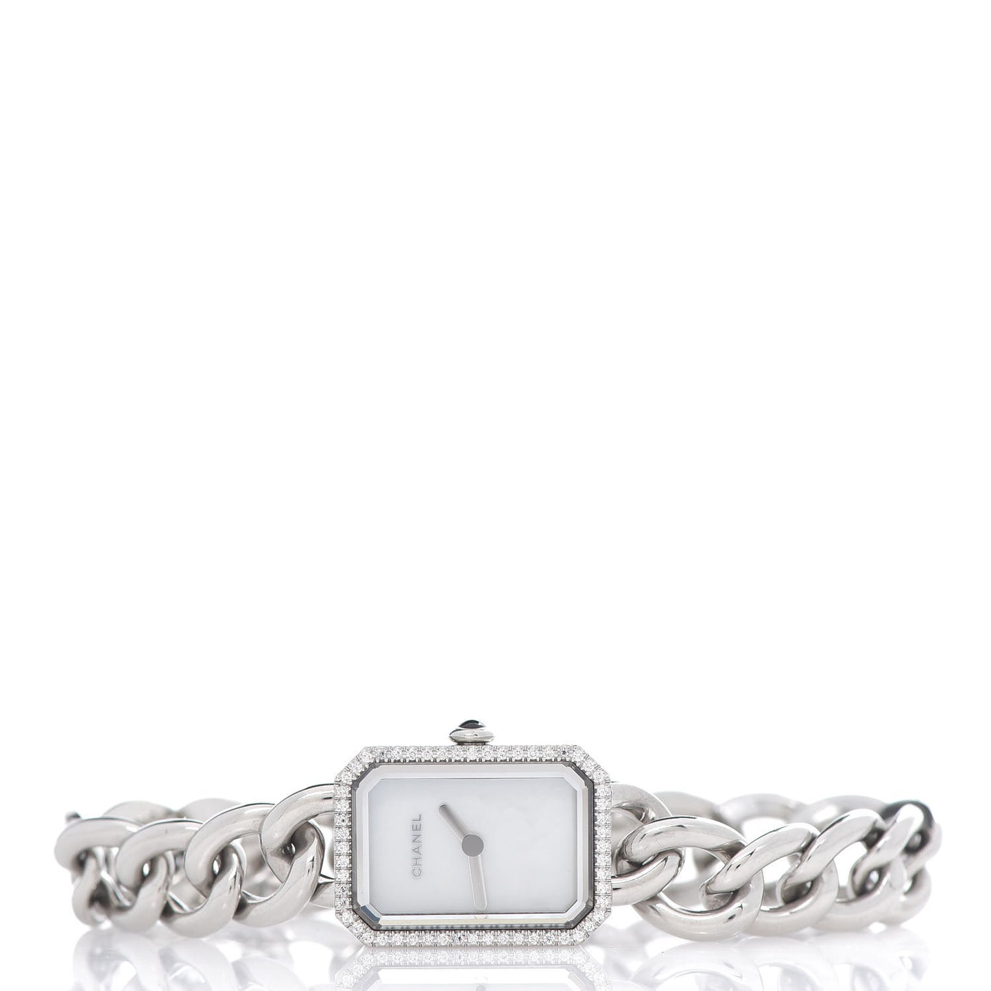 Stainless Steel Diamond Bezel Mother of Pearl 16mm Chain Premiere Quartz Watch