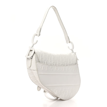 Christian Dior Calfskin Embossed Oblique Saddle Bag White 3 of 10