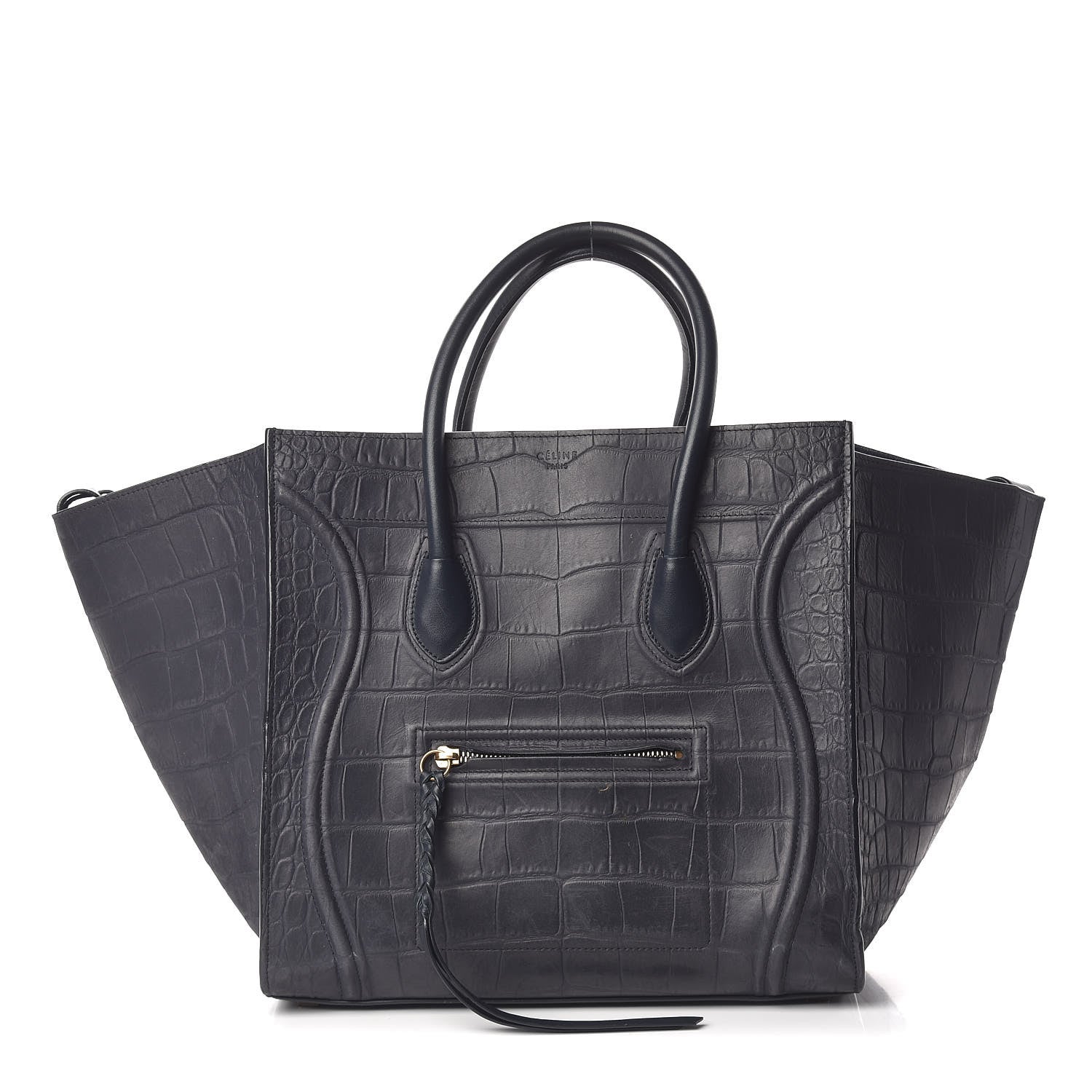 Celine Crocodile Embossed Nubuck Medium Phantom Luggage Navy Blue 1 of 27