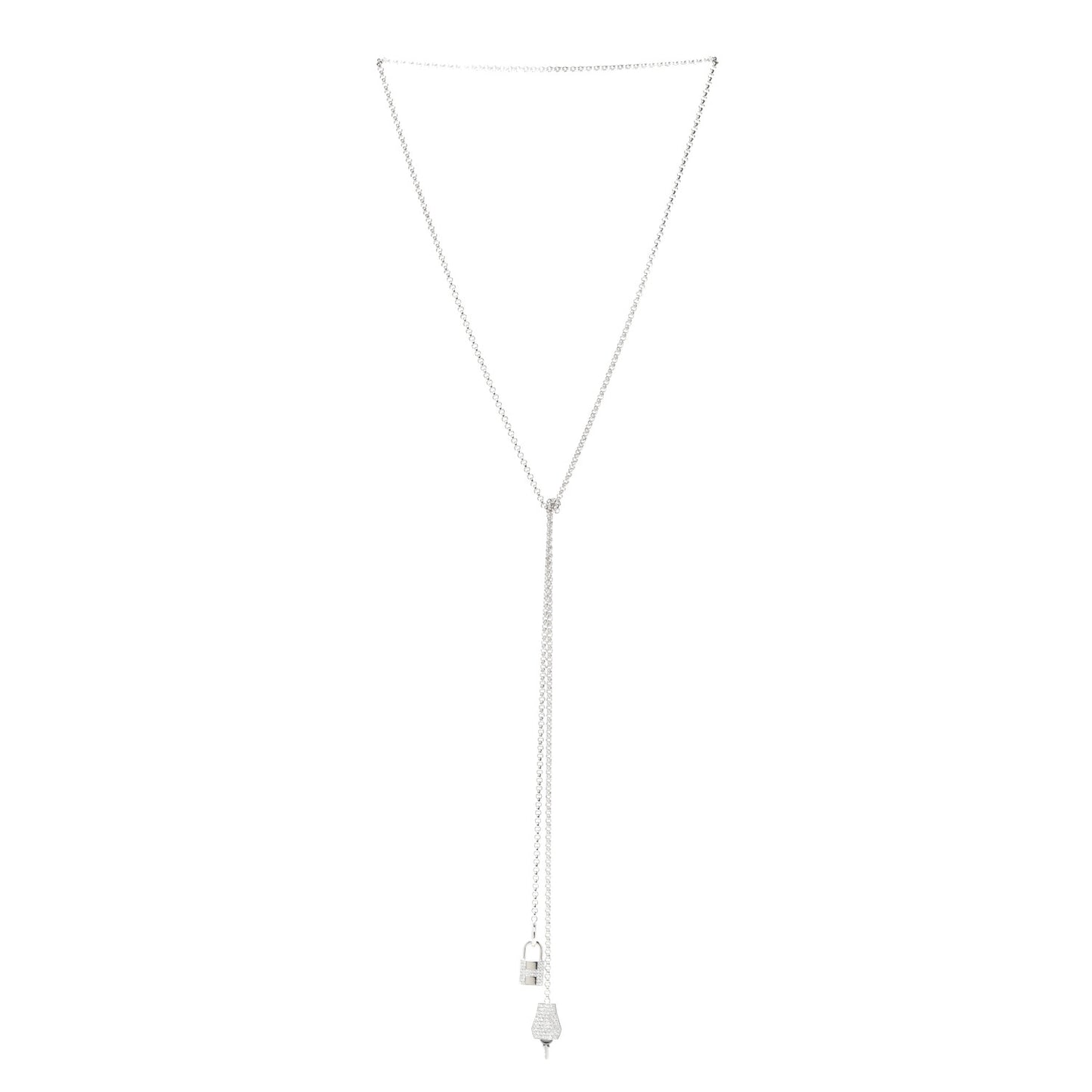 18K White Gold Diamond MM Kelly Clochette Long Necklace