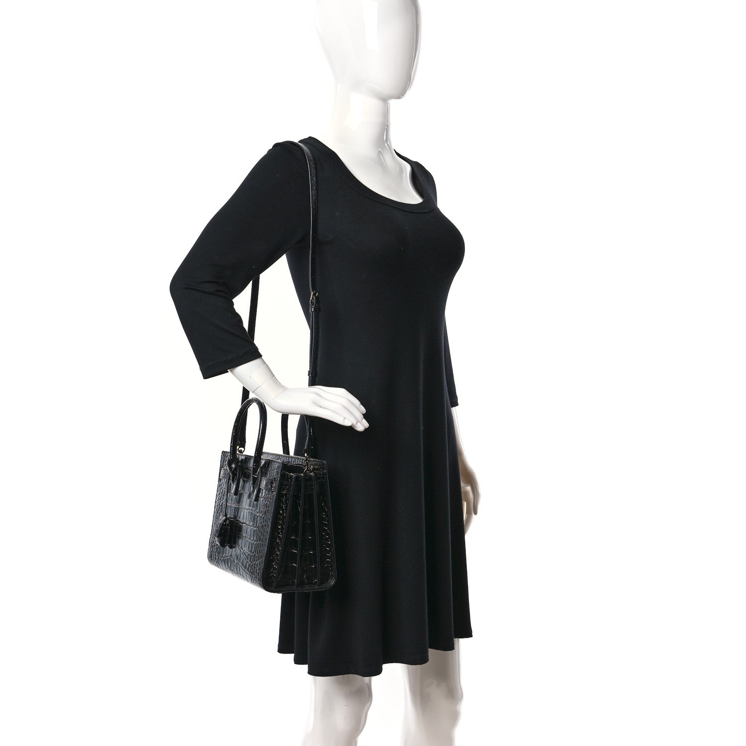 Saint Laurent Calfskin Crocodile Embossed Baby Sac De Jour Black 2 of 9