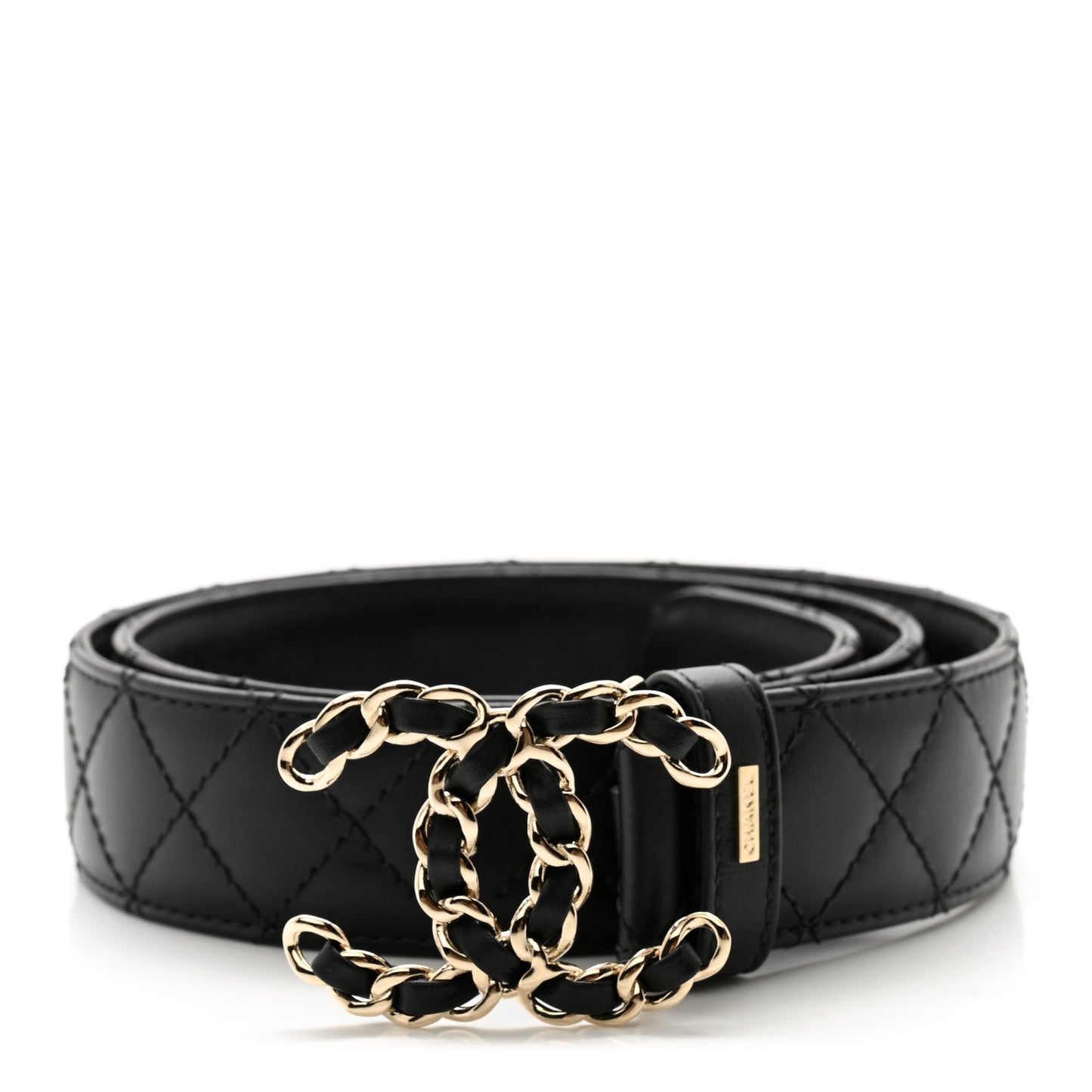 Calfskin Quilted CC Chain Belt 75 30 Black