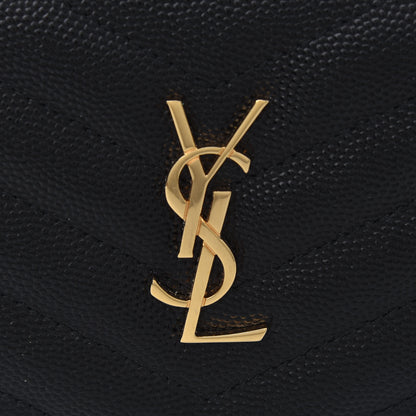 Saint Laurent Grain De Poudre Matelasse Chevron Monogram Zipped Two-Part Wallet Black 5 of 5