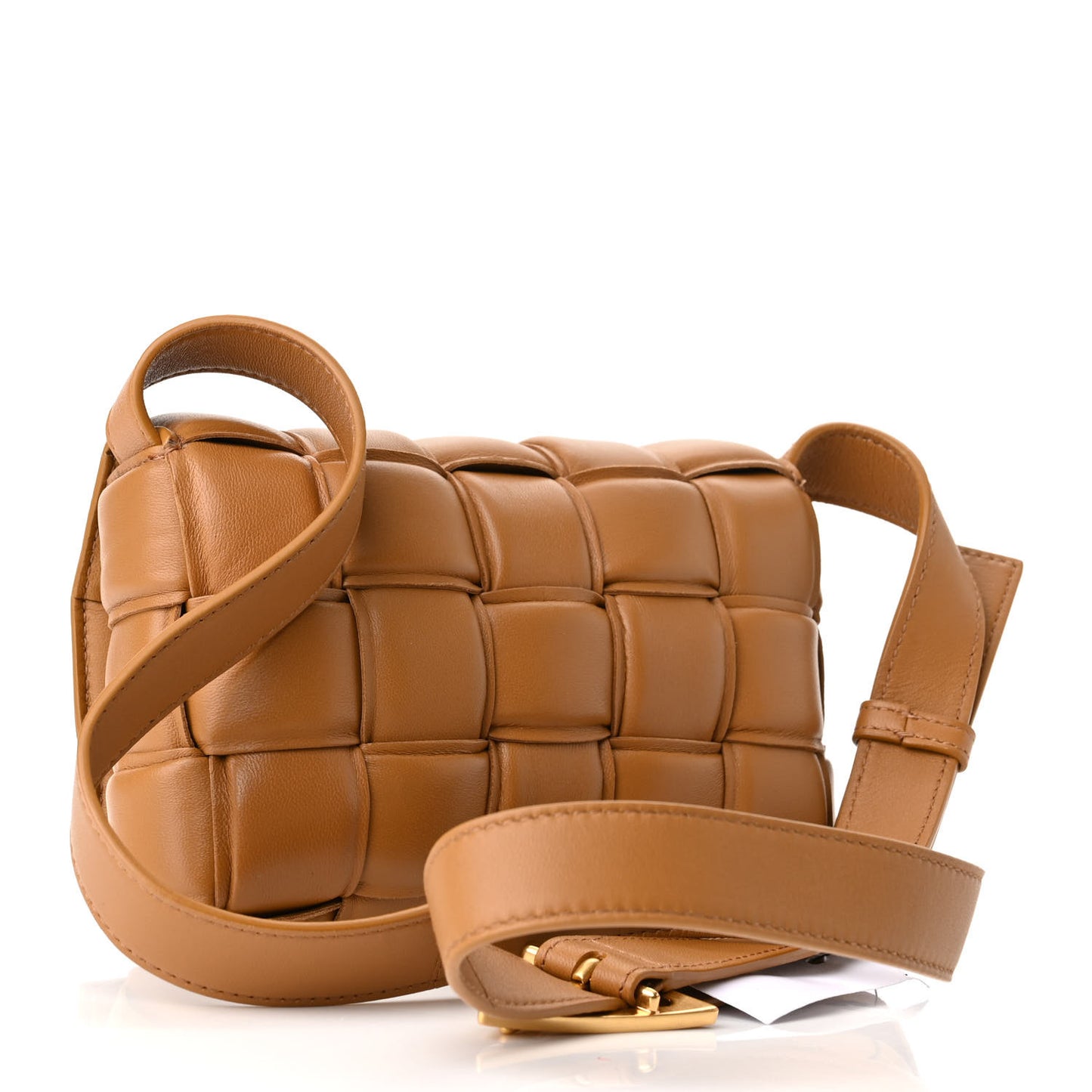 Nappa Maxi Intreccio Small Padded Cassette Crossbody Bag Camel