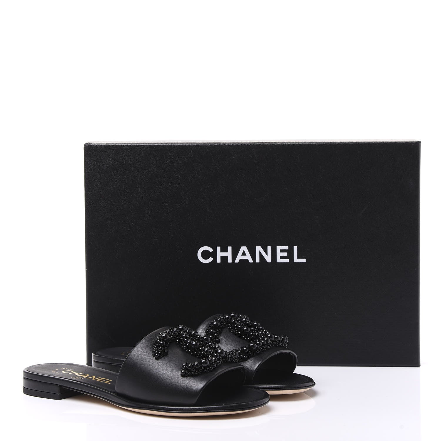 Chanel Lambskin Beaded CC Mules 34 Black 9 of 9