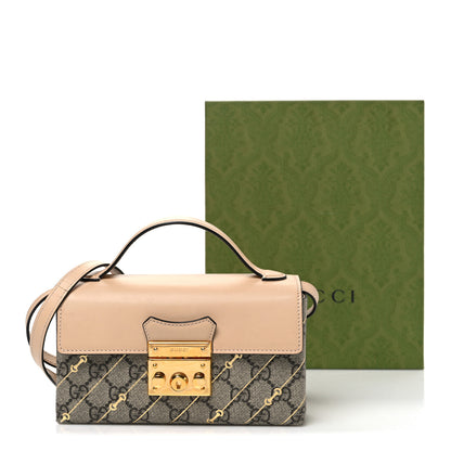 Gucci GG Supreme Monogram Calfskin Horsebit Print Mini Padlock Top Handle Shoulder Bag Beige Ebony Light Pink 12 of 12