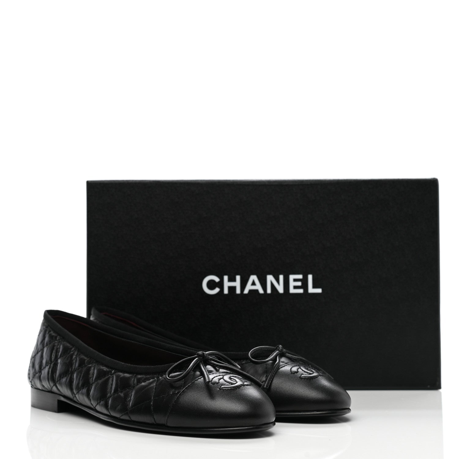 Chanel Aged Calfskin Quilted CC Cap Toe Ballerina Flats 38 Black 9 of 9