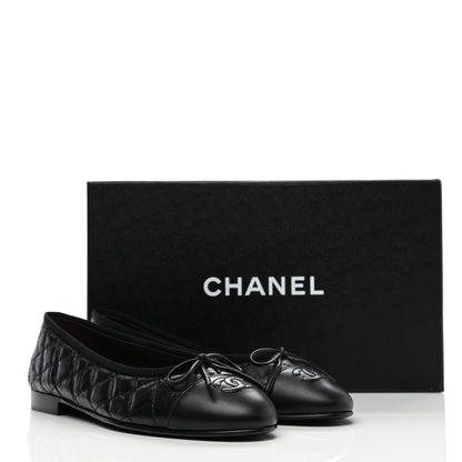 Chanel Aged Calfskin Quilted CC Cap Toe Ballerina Flats 38 Black 9 of 9