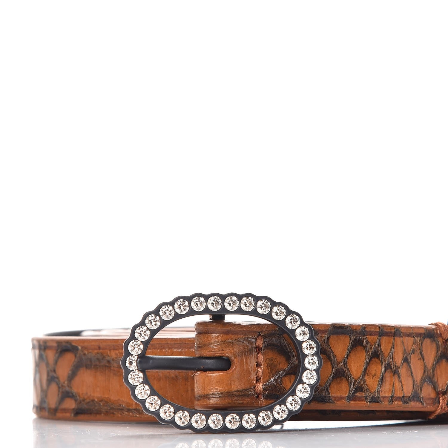 Bottega Veneta Python Calfskin Embossed Crystal Skinny Belt 90 36 Brown 3 of 6