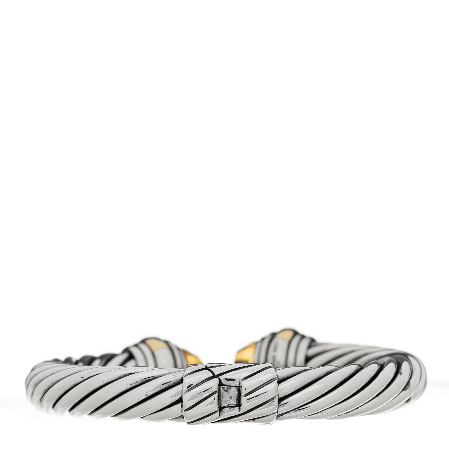 David Yurman Sterling Silver 14K Yellow Gold Citrine 10mm Cable Classics Hinged Bracelet 2 of 3
