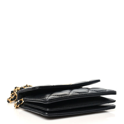 Chanel Lambskin Quilted Pearl Crown Clutch With Chain Black 4 of 11