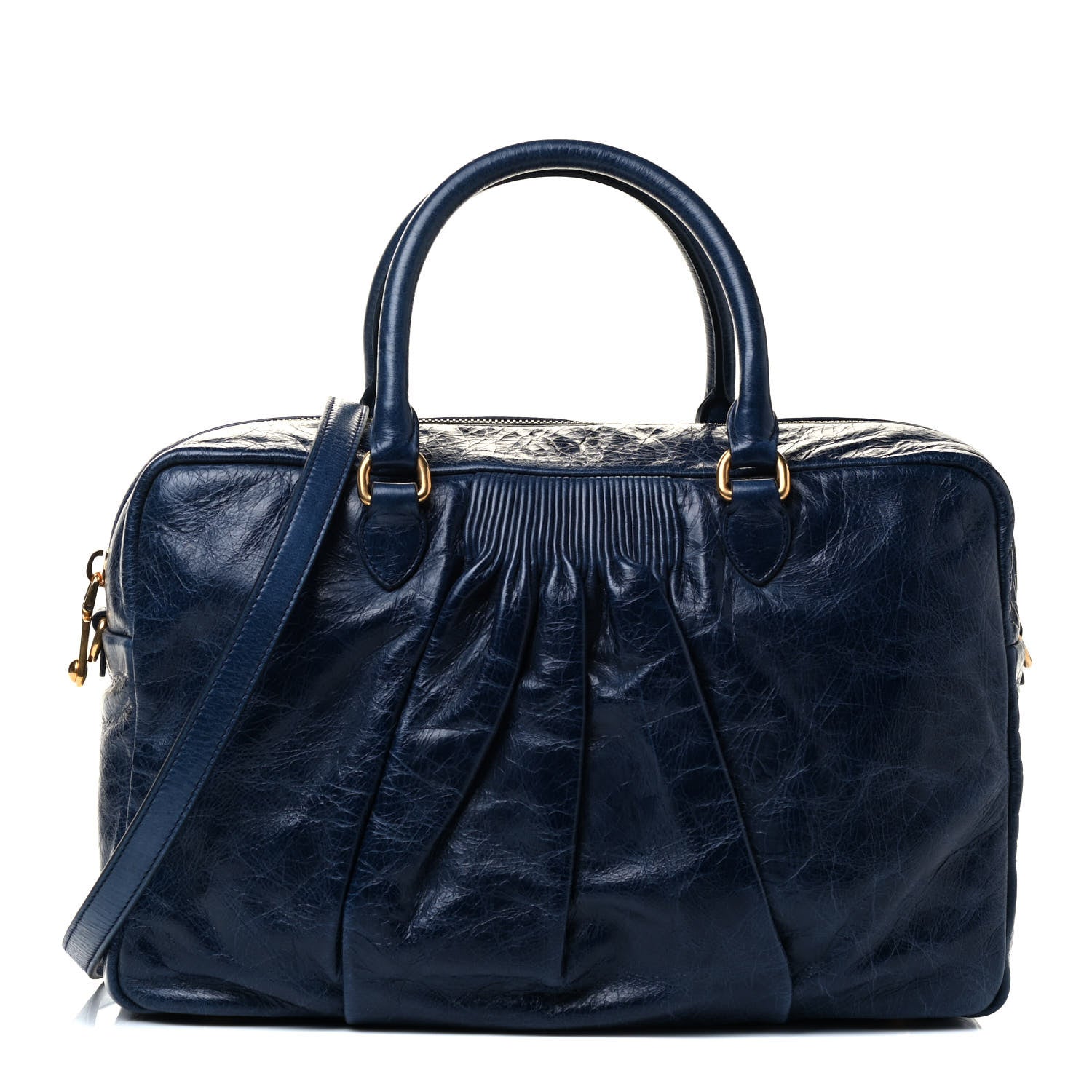 Miu Miu Vitello Lux Gathered Bauletto Top Handle Satchel Bleuette 2 of 8