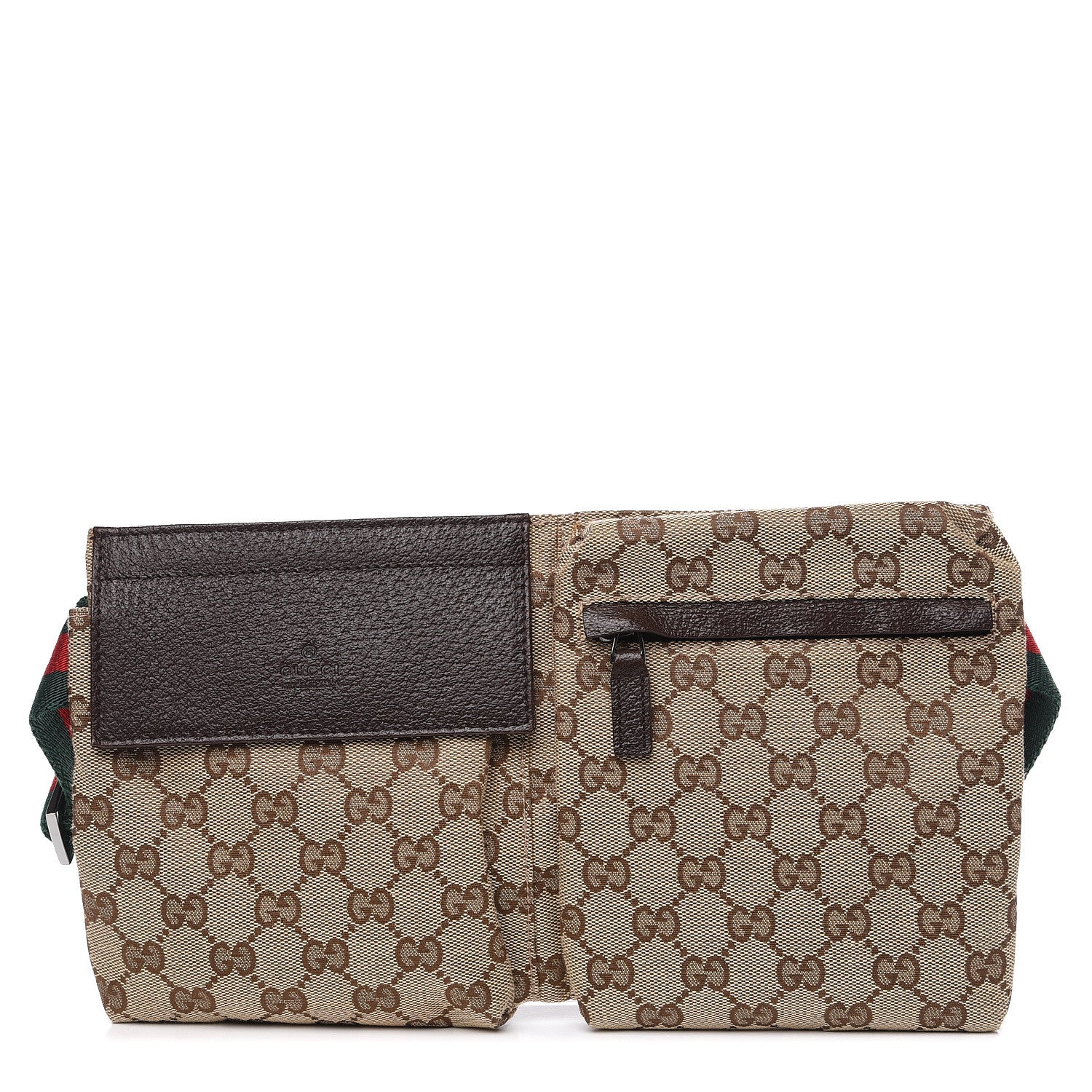 Gucci GG Monogram Web Double Pocket Belt Bag Dark Brown 1 of 7