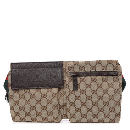 Gucci GG Monogram Web Double Pocket Belt Bag Dark Brown 1 of 7