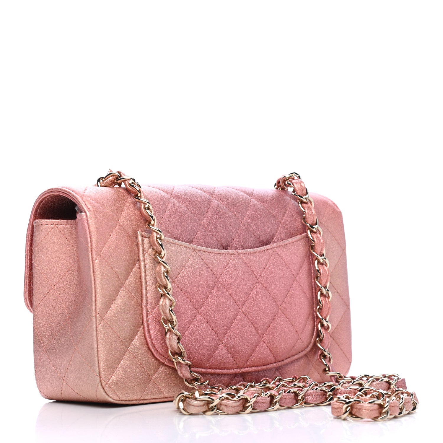 Chanel Metallic Lambskin Quilted Ombre Mini Rectangular Flap Pink 2 of 6