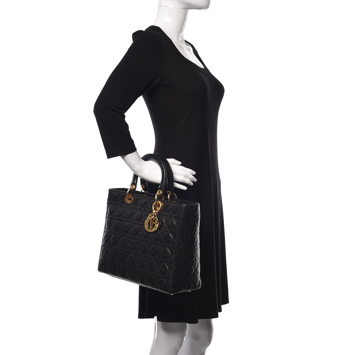 Christian Dior Lambskin Cannage Large Lady Dior Black 2 of 20