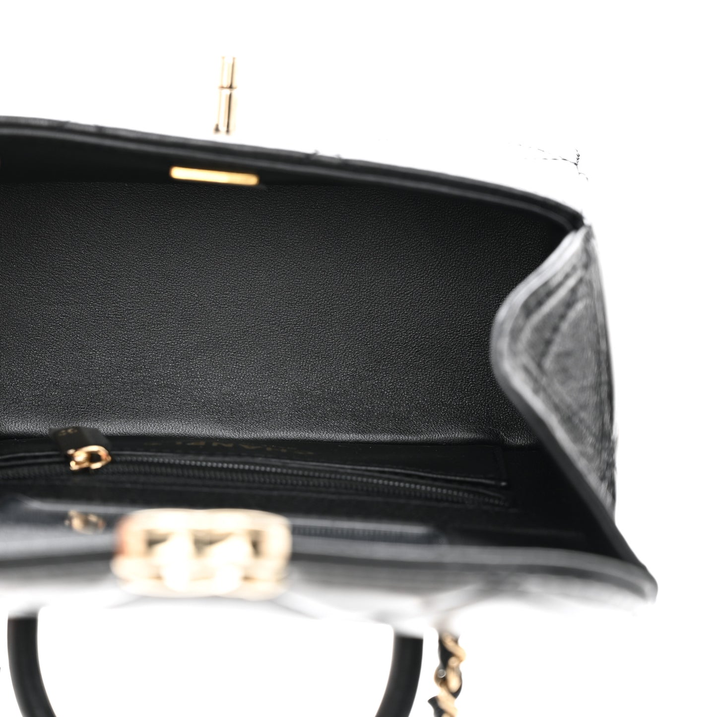 Shiny Calfskin Quilted Small CC Top Handle Box Bag Black