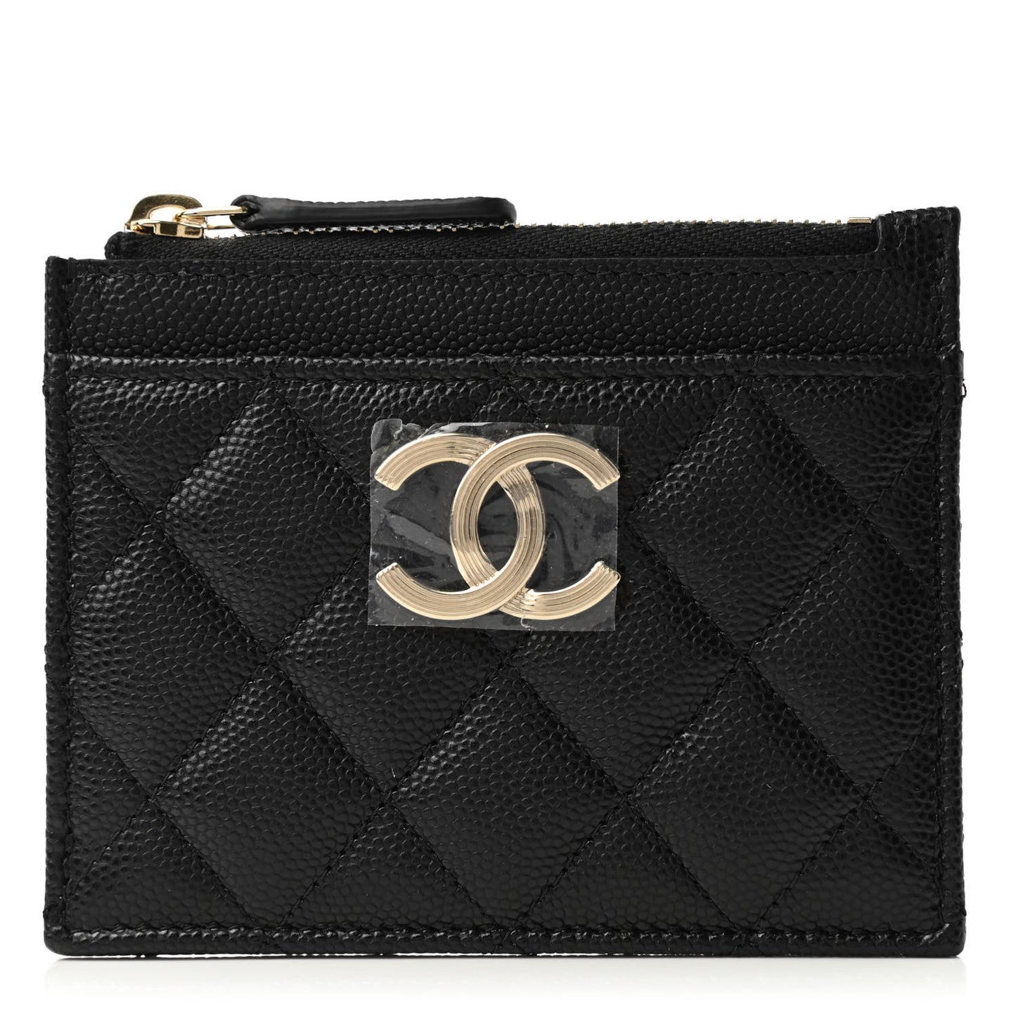 Caviar Quilted CC Zip Card Holder Black