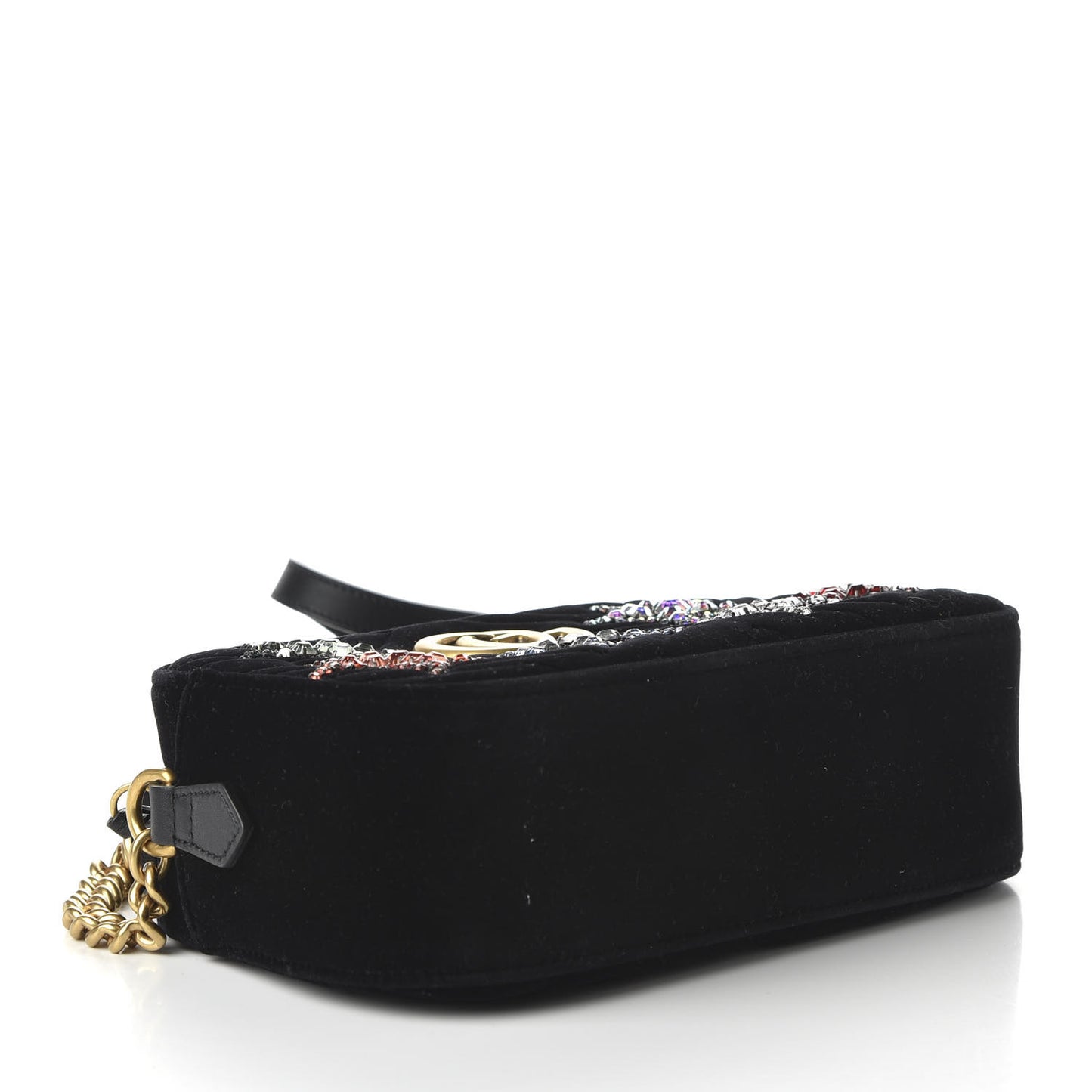 Velvet Matelasse Crystal Star Embroidered Small GG Marmont Chain Shoulder Bag Black