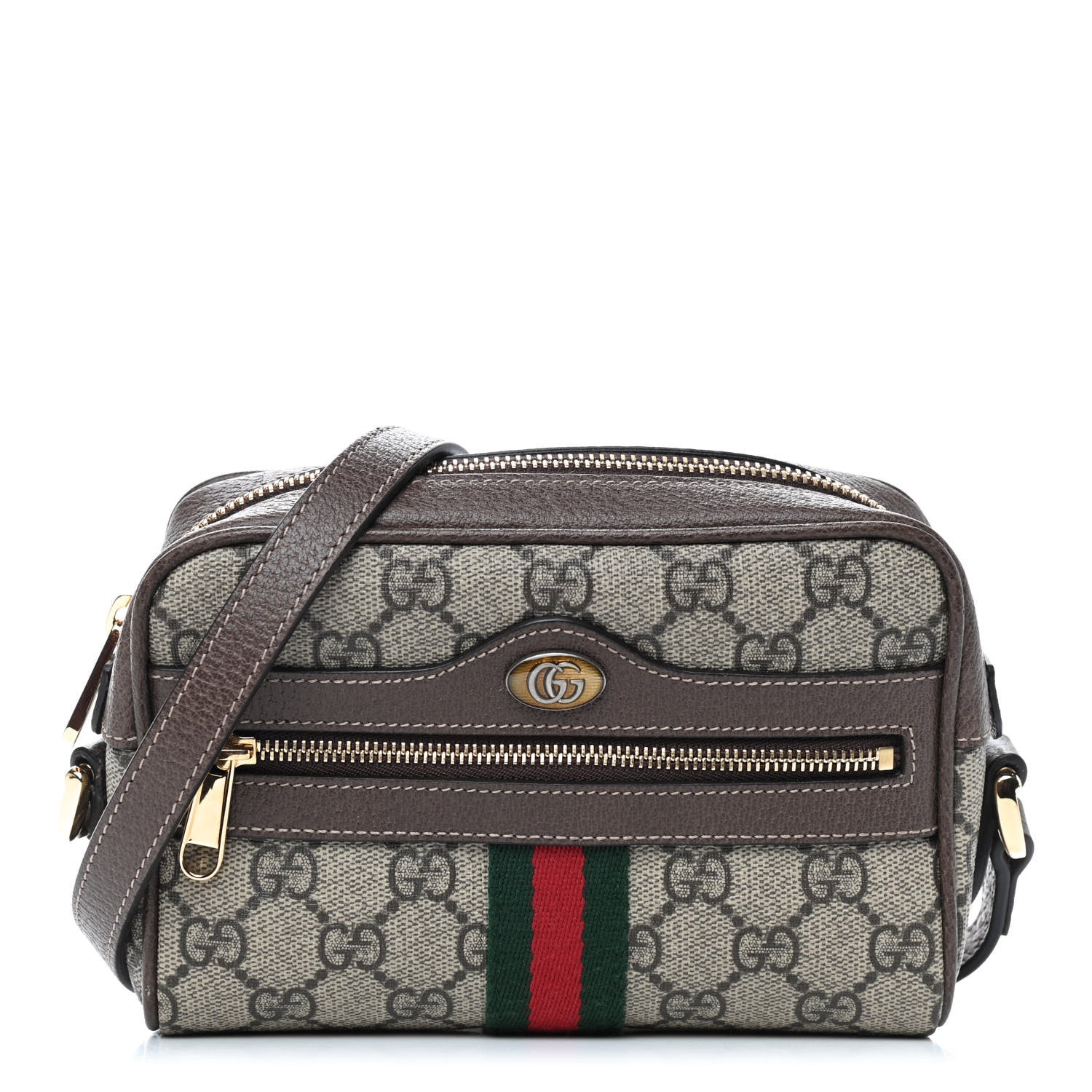 Gucci GG Supreme Monogram Web Mini Ophidia Shoulder Bag Brown 1 of 9