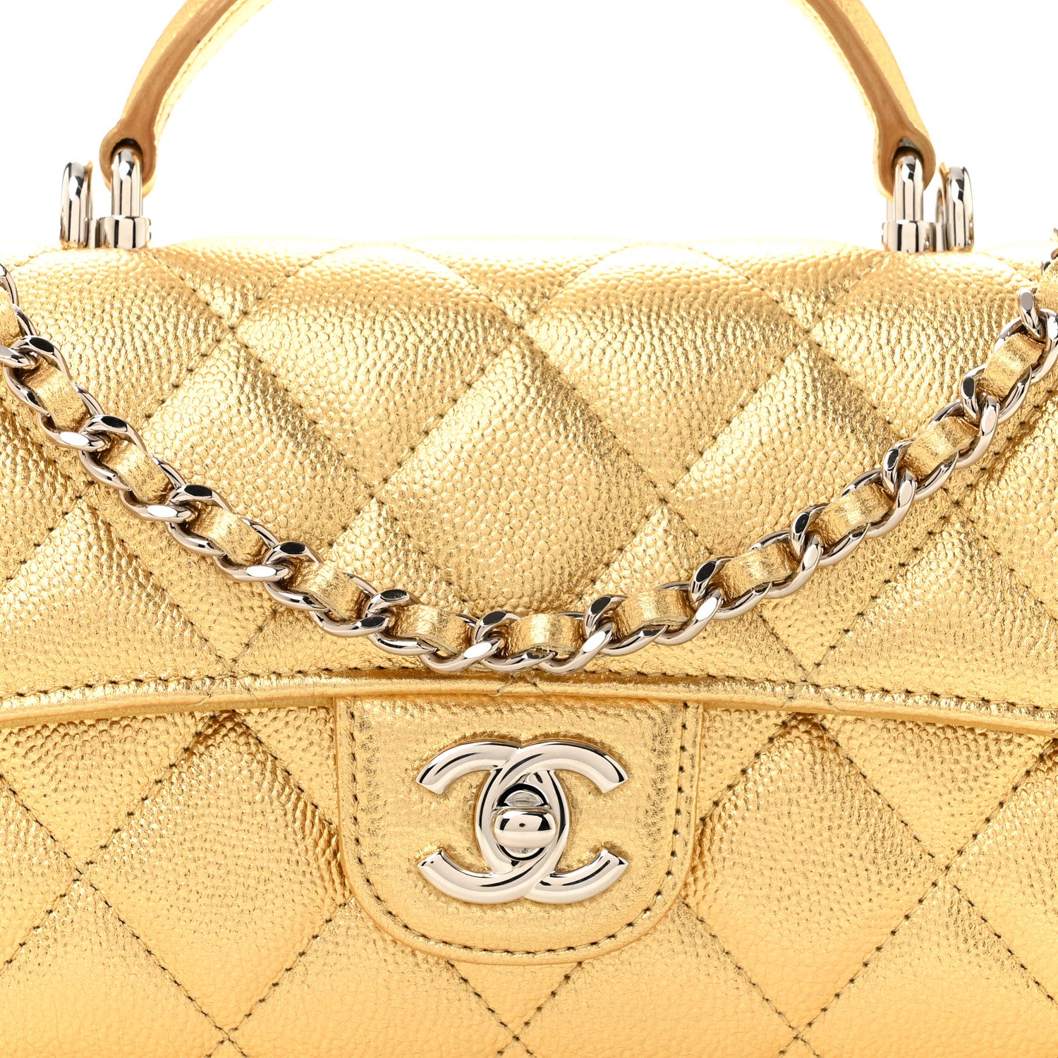 Chanel Metallic Caviar Quilted Top Handle Long Clutch With Chain Gold 9 of 12