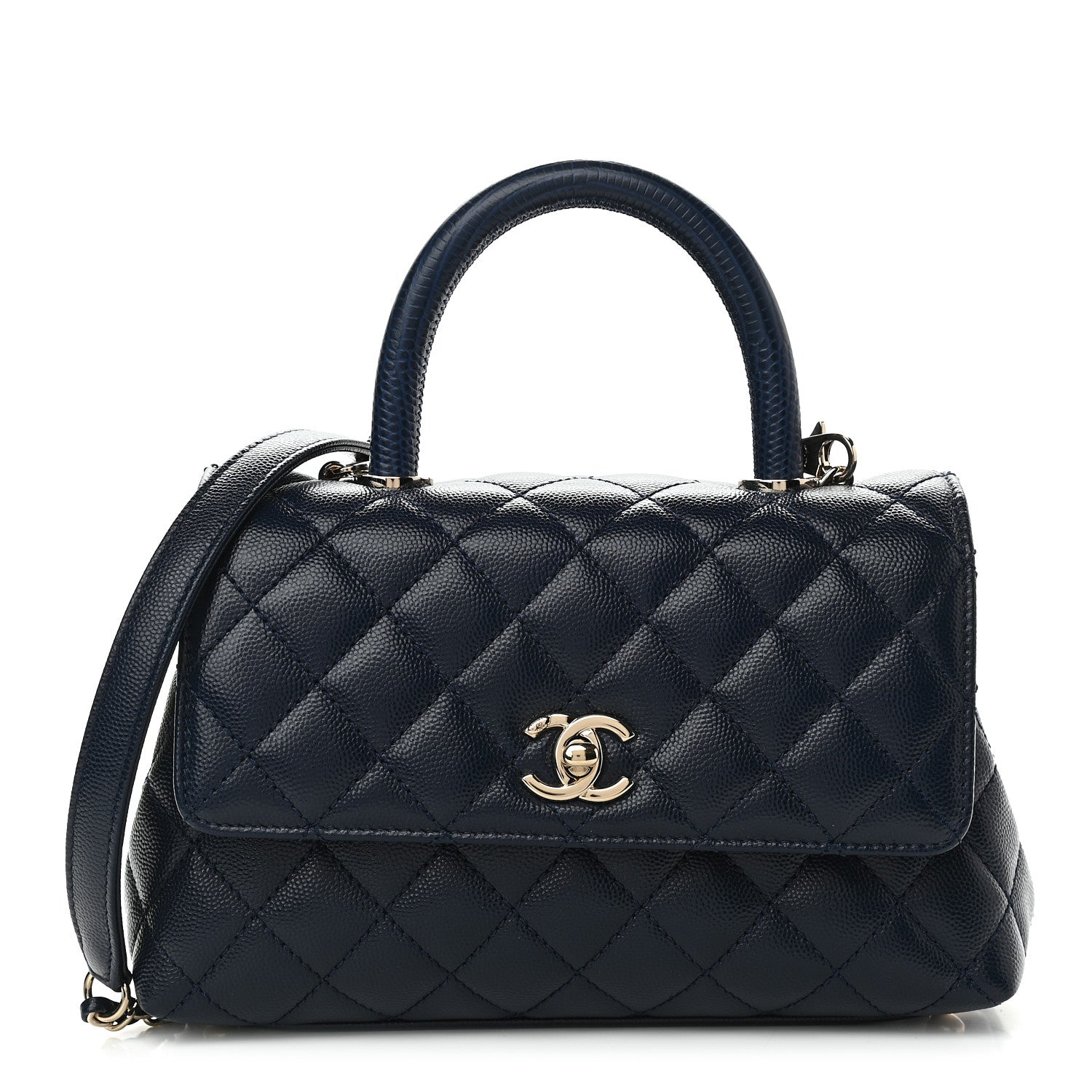 Chanel Caviar Quilted Lizard Embossed Mini Coco Handle Flap Navy Blue 1 of 9