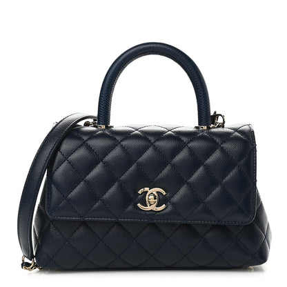 Chanel Caviar Quilted Lizard Embossed Mini Coco Handle Flap Navy Blue 1 of 9
