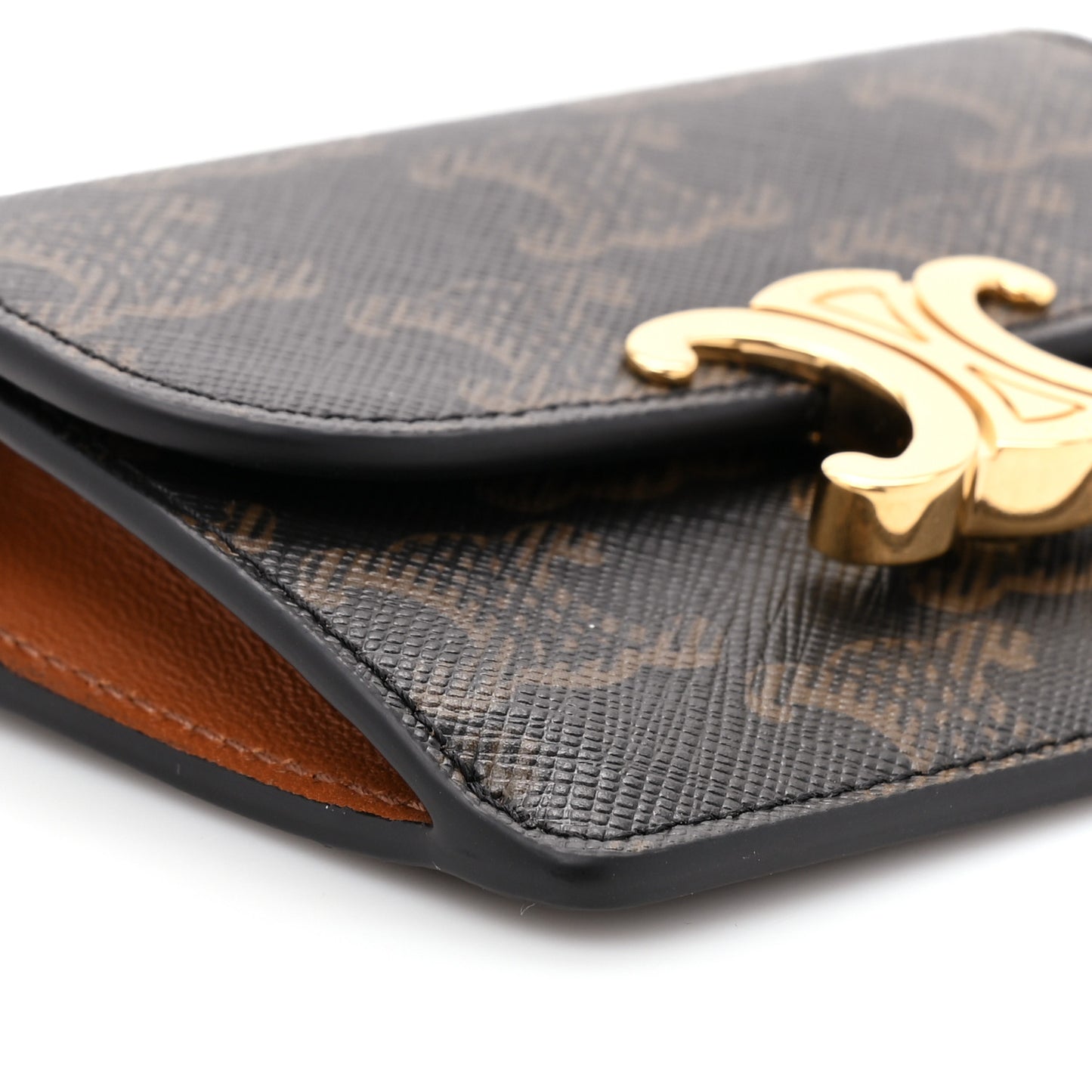 Triomphe Canvas Calfskin Flap Card Holder Tan