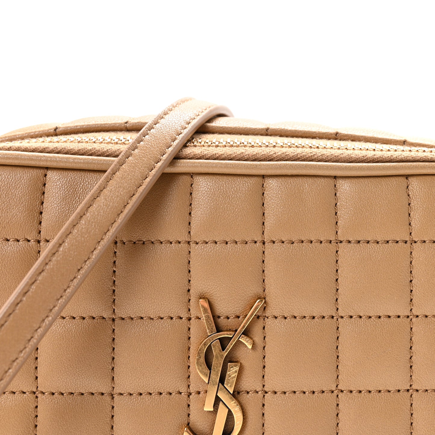 Lambskin Carre Quilted Cassandre Mini Camera Bag Natural Tan