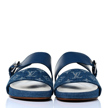 Louis Vuitton Monogram Denim Bom Dia Flat Mule Sandals 38 Blue 3 of 8