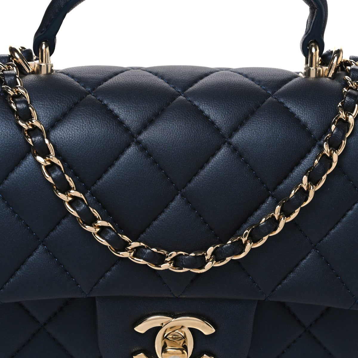 Chanel Iridescent Lambskin Quilted Mini Top Handle Rectangular Flap Dark Blue 8 of 10
