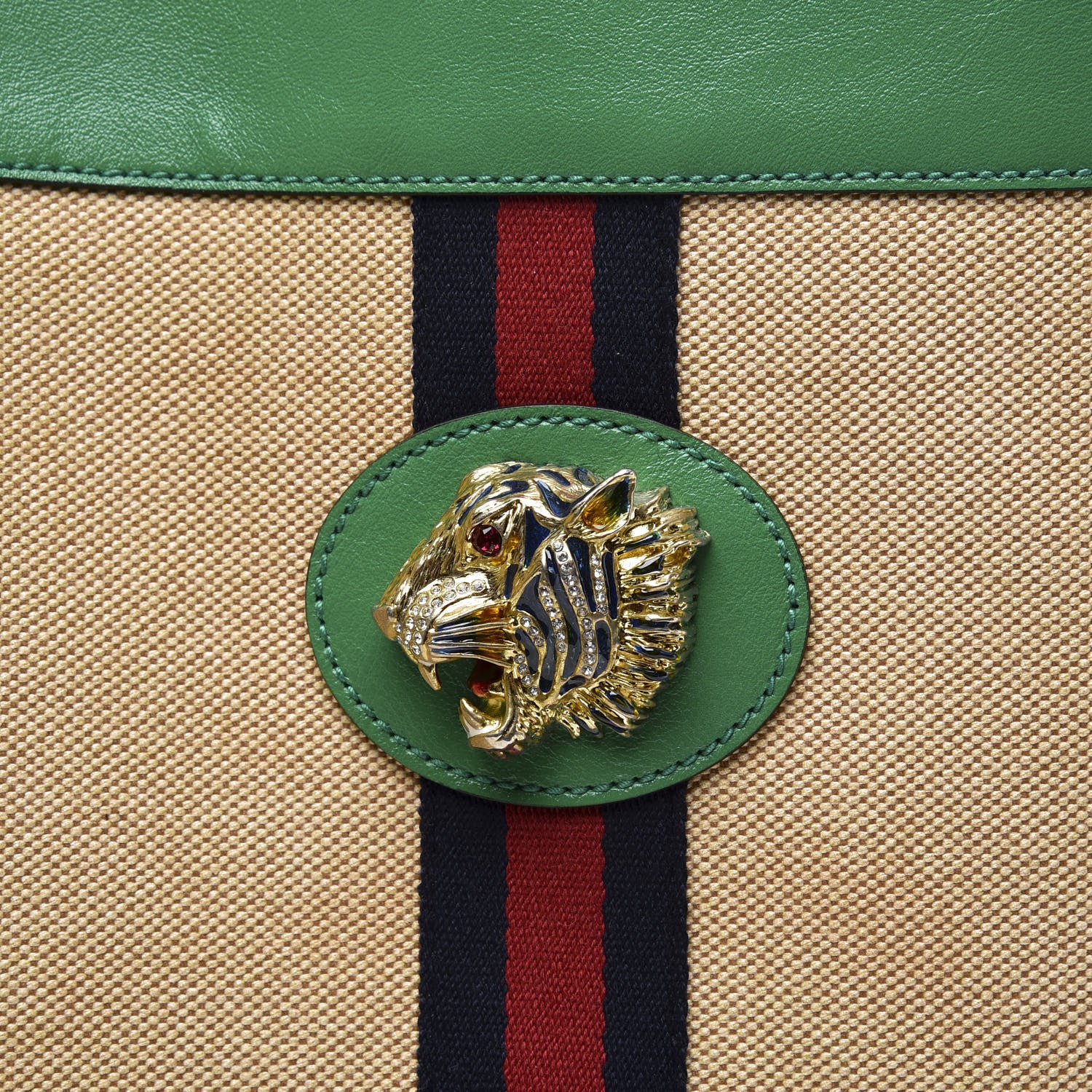 Gucci Canvas Calfskin Large Rajah Chain Tote Beige Green 12 of 12
