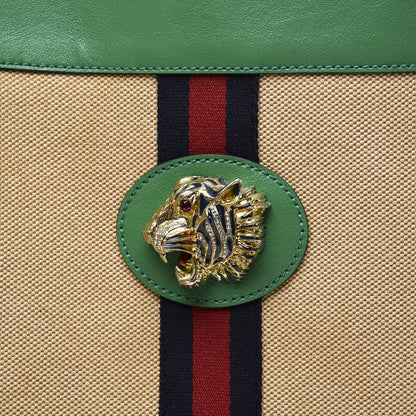 Gucci Canvas Calfskin Large Rajah Chain Tote Beige Green 12 of 12