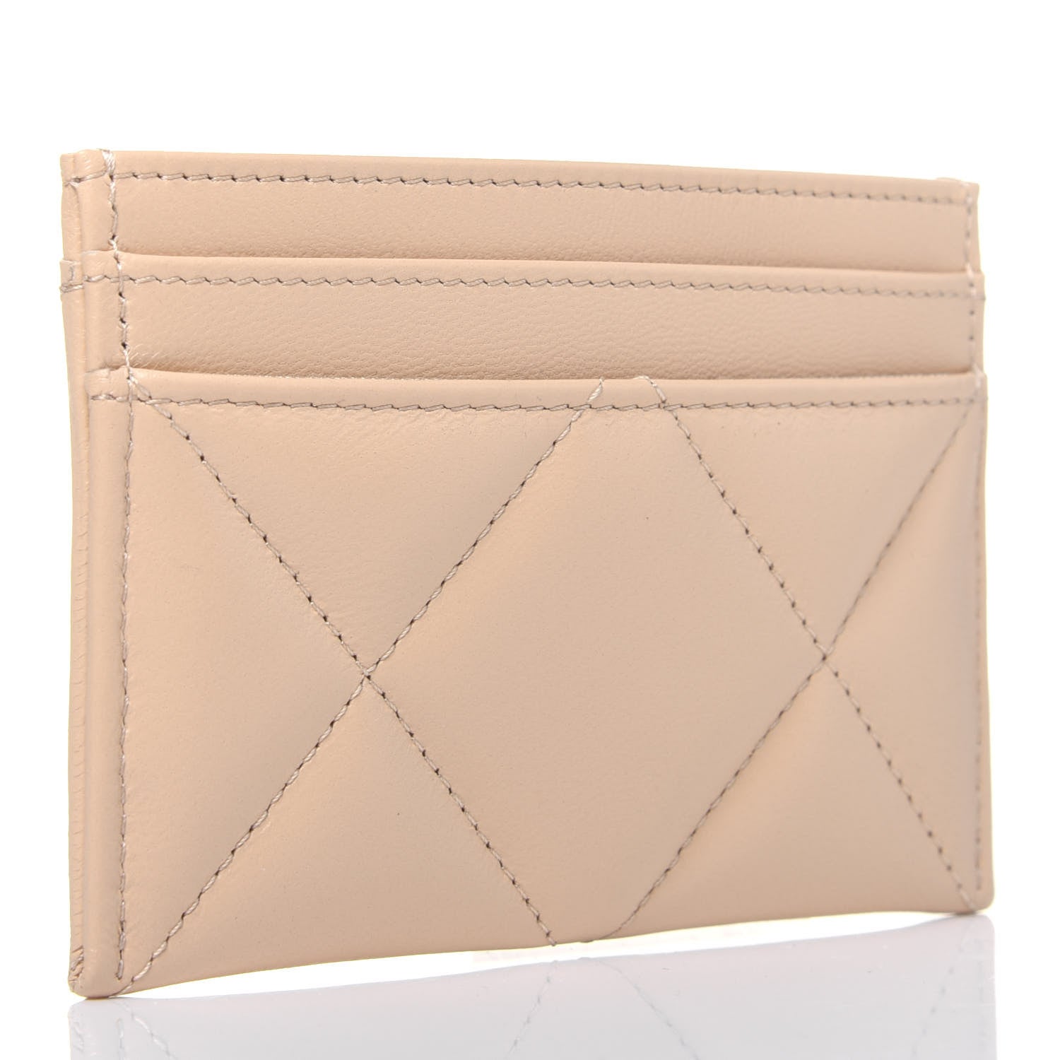 Chanel Shiny Goatskin Quilted Chanel 19 Card Holder Beige 2 of 12